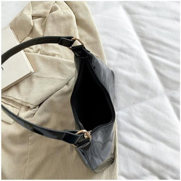 Patent Leather Hobo Bag Small Tote Satchel Purse Zipper Closure - Picture 4 of 9